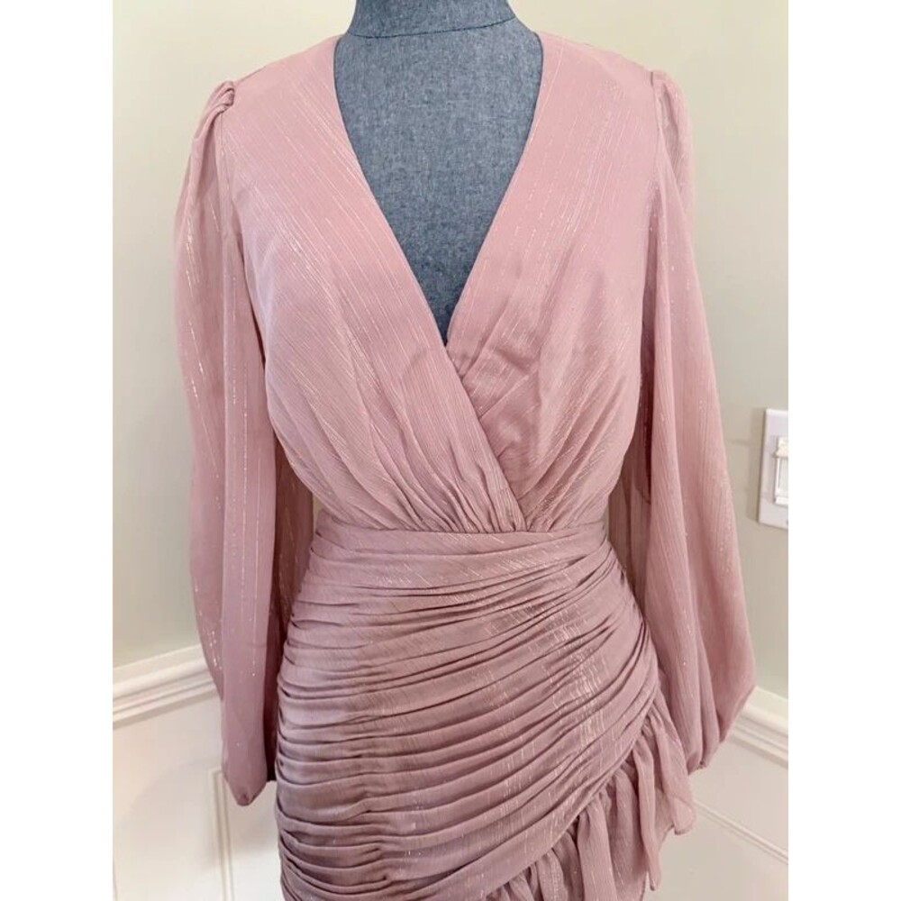 Mac Duggal Blush Pink Metallic Ruched Ruffle Mini Dress Size 2